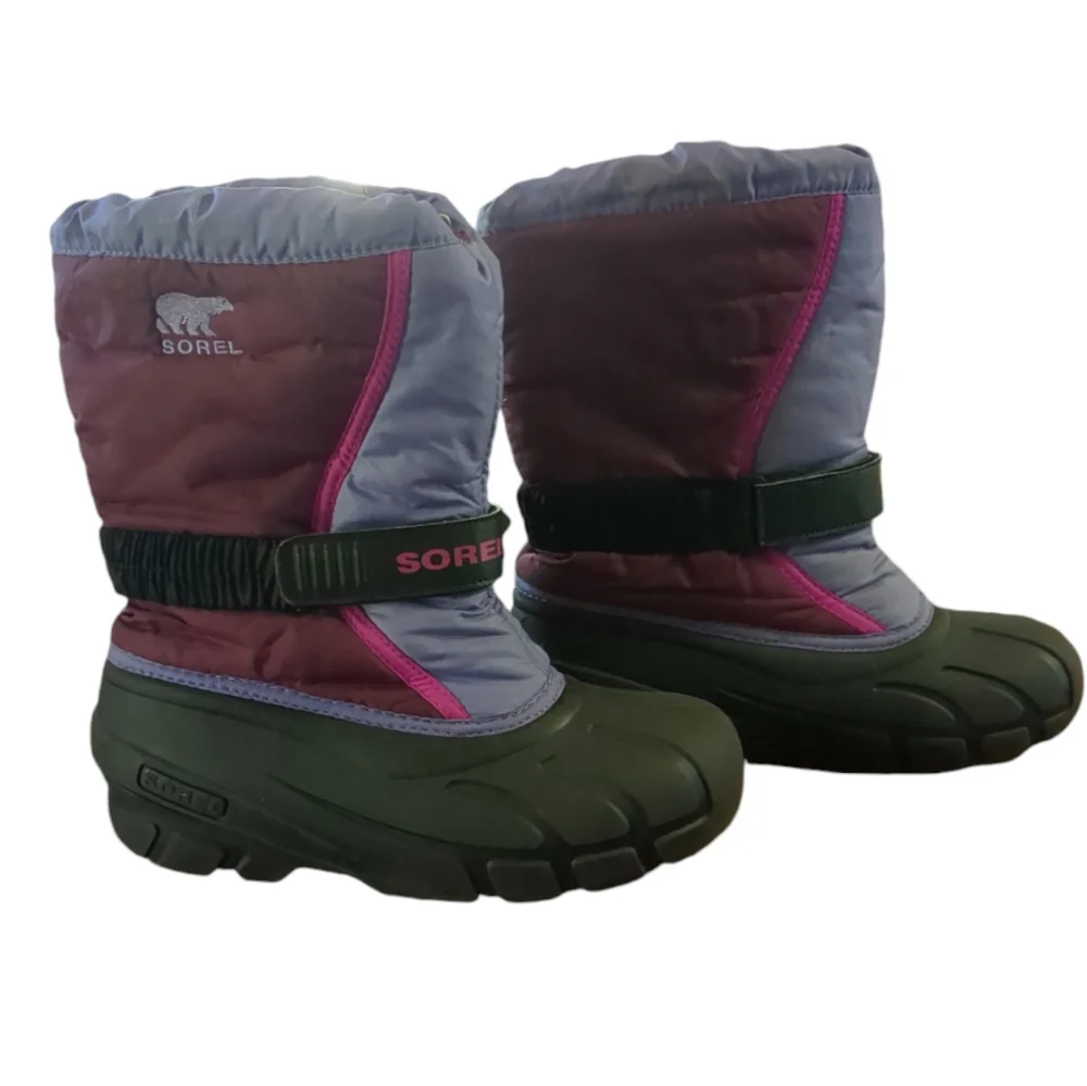 SOREL Purple and Black Pull On Drawstring Snow Boots